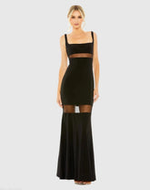 Black Sleeveless Sheer Mesh Panel Column Gown - FINAL SALE