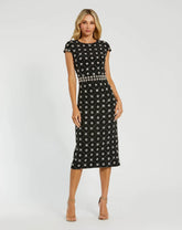 Black Hand Embellished High Neck Midi Dress