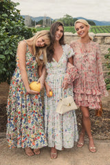 Multicolor Ruffle Scoop Neck Floral A-Line Dress